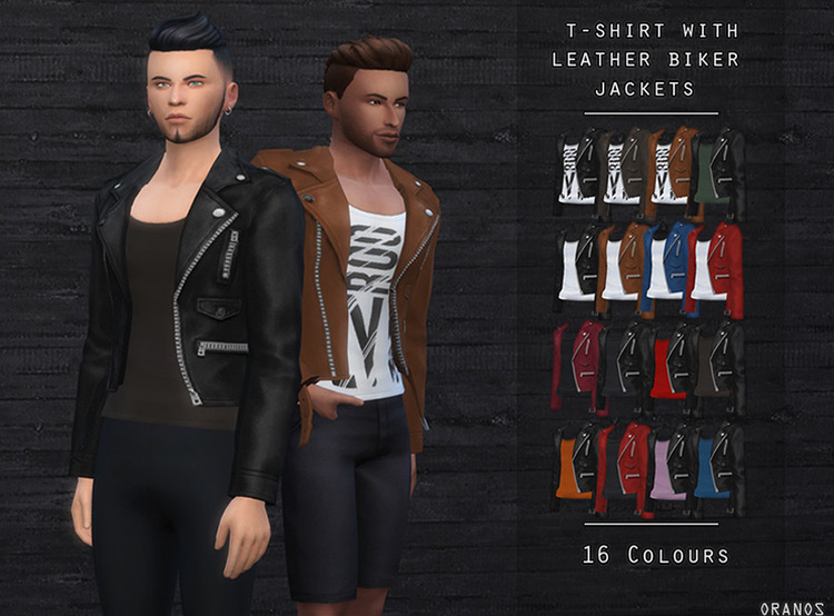 T-Shirt with Leather Biker Jacket Sims 4 CC