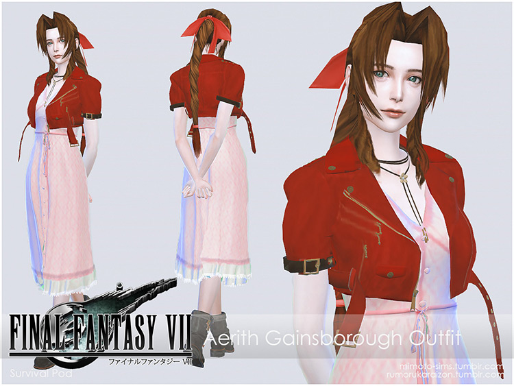 FFVII Aerith Outfit and Poses TS4 CC
